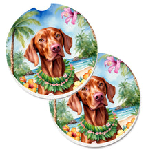 Load image into Gallery viewer, Vizsla Luau Car Coasters – Set of 2 - Absorbent Stone with Fun &amp; Functional Artwork