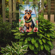Load image into Gallery viewer, Welsh Terrier Luau Garden Flag – Tropical Dog Decor with Hibiscus &amp; Palm Leaves