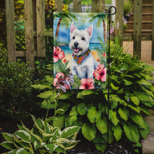 Load image into Gallery viewer, Westie Luau Garden Flag – Tropical Dog Decor with Hibiscus &amp; Palm Leaves