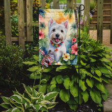 Load image into Gallery viewer, Westie Luau Garden Flag – Tropical Dog Decor with Hibiscus &amp; Palm Leaves
