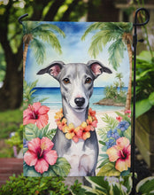 Load image into Gallery viewer, Whippet Luau Garden Flag – Tropical Dog Decor with Hibiscus &amp; Palm Leaves