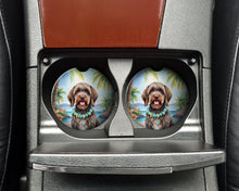 Load image into Gallery viewer, Wirehaired Pointing Griffon Luau Car Coasters – Set of 2 - Absorbent Stone with Fun &amp; Functional Artwork