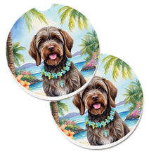 Load image into Gallery viewer, Wirehaired Pointing Griffon Luau Car Coasters – Set of 2 - Absorbent Stone with Fun &amp; Functional Artwork