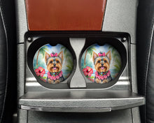 Load image into Gallery viewer, Yorkshire Terrier Luau Car Coasters – Set of 2 - Absorbent Stone with Fun &amp; Functional Artwork