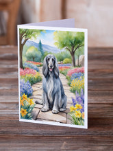 Load image into Gallery viewer, Afghan Hound Spring Garden Greeting Cards - Blank Note Cards – 8-Pack of Artist-Designed Cards with Envelopes