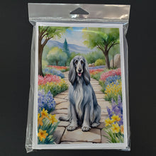 Load image into Gallery viewer, Afghan Hound Spring Garden Greeting Cards - Blank Note Cards – 8-Pack of Artist-Designed Cards with Envelopes