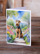 Load image into Gallery viewer, Airedale Terrier Spring Garden Greeting Cards - Blank Note Cards – 8-Pack of Artist-Designed Cards with Envelopes