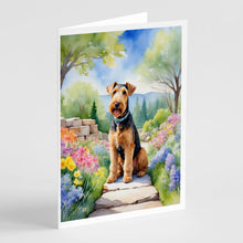 Load image into Gallery viewer, Airedale Terrier Spring Garden Greeting Cards - Blank Note Cards – 8-Pack of Artist-Designed Cards with Envelopes