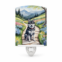 Load image into Gallery viewer, Alaskan Klee Kai Spring Garden Ceramic Night Light Compact, UL-Certified, Ideal for Bedroom, Bathroom, Nursery, Hallway, Kitchen, 6x4x3, Multicolor