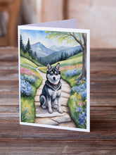 Load image into Gallery viewer, Alaskan Klee Kai Spring Garden Greeting Cards - Blank Note Cards – 8-Pack of Artist-Designed Cards with Envelopes