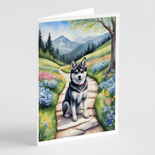 Load image into Gallery viewer, Alaskan Klee Kai Spring Garden Greeting Cards - Blank Note Cards – 8-Pack of Artist-Designed Cards with Envelopes