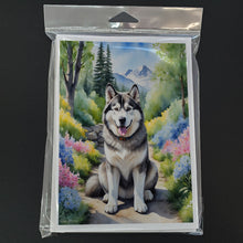 Load image into Gallery viewer, Alaskan Malamute Spring Garden Greeting Cards - Blank Note Cards – 8-Pack of Artist-Designed Cards with Envelopes
