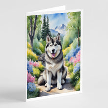 Load image into Gallery viewer, Alaskan Malamute Spring Garden Greeting Cards - Blank Note Cards – 8-Pack of Artist-Designed Cards with Envelopes