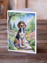 Load image into Gallery viewer, American English Coonhound Spring Garden Greeting Cards - Blank Note Cards – 8-Pack of Artist-Designed Cards with Envelopes