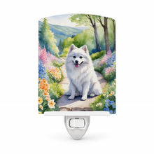 Load image into Gallery viewer, American Eskimo Spring Garden Ceramic Night Light Compact, UL-Certified, Ideal for Bedroom, Bathroom, Nursery, Hallway, Kitchen, 6x4x3, Multicolor