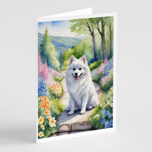 Load image into Gallery viewer, American Eskimo Spring Garden Greeting Cards - Blank Note Cards – 8-Pack of Artist-Designed Cards with Envelopes