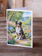Load image into Gallery viewer, Australian Shepherd Spring Garden Greeting Cards - Blank Note Cards – 8-Pack of Artist-Designed Cards with Envelopes