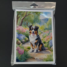 Load image into Gallery viewer, Australian Shepherd Spring Garden Greeting Cards - Blank Note Cards – 8-Pack of Artist-Designed Cards with Envelopes