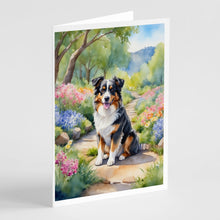 Load image into Gallery viewer, Australian Shepherd Spring Garden Greeting Cards - Blank Note Cards – 8-Pack of Artist-Designed Cards with Envelopes
