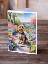 Load image into Gallery viewer, Australian Terrier Spring Garden Greeting Cards - Blank Note Cards – 8-Pack of Artist-Designed Cards with Envelopes