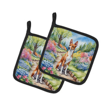 Load image into Gallery viewer, Basenji Spring Garden Pot Holders - Set of 2 Decorative Kitchen Helpers | Made in the USA