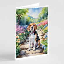 Load image into Gallery viewer, Beagle Spring Garden Greeting Cards - Blank Note Cards – 8-Pack of Artist-Designed Cards with Envelopes