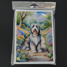 Load image into Gallery viewer, Bearded Collie Spring Garden Greeting Cards - Blank Note Cards – 8-Pack of Artist-Designed Cards with Envelopes