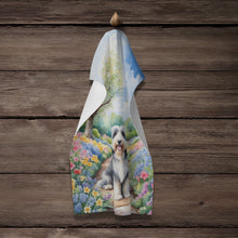 Load image into Gallery viewer, Bearded Collie Spring Garden Kitchen Towel