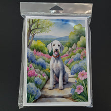 Load image into Gallery viewer, Bedlington Terrier Spring Garden Greeting Cards - Blank Note Cards – 8-Pack of Artist-Designed Cards with Envelopes
