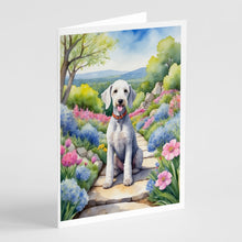 Load image into Gallery viewer, Bedlington Terrier Spring Garden Greeting Cards - Blank Note Cards – 8-Pack of Artist-Designed Cards with Envelopes