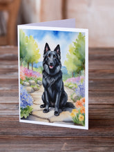 Load image into Gallery viewer, Belgian Sheepdog Spring Path Greeting Cards - Blank Note Cards – 8-Pack of Artist-Designed Cards with Envelopes