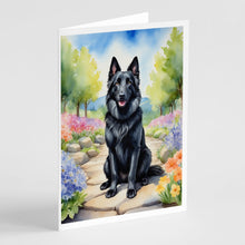 Load image into Gallery viewer, Belgian Sheepdog Spring Path Greeting Cards - Blank Note Cards – 8-Pack of Artist-Designed Cards with Envelopes