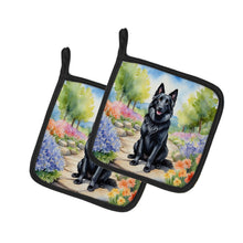 Load image into Gallery viewer, Belgian Sheepdog Spring Path Pot Holders - Set of 2 Decorative Kitchen Helpers | Made in the USA