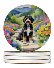Load image into Gallery viewer, Bernedoodle Spring Path Large Sandstone Coasters Pack of 4