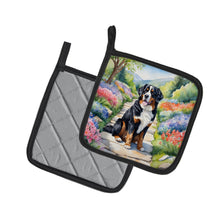Load image into Gallery viewer, Bernese Mountain Dog Spring Path Pot Holders - Set of 2 Decorative Kitchen Helpers | Made in the USA