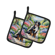 Load image into Gallery viewer, Bernese Mountain Dog Spring Path Pot Holders - Set of 2 Decorative Kitchen Helpers | Made in the USA