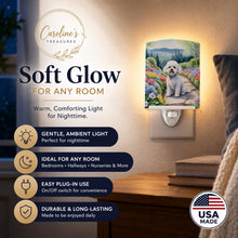 Load image into Gallery viewer, Bichon Frise Spring Path Ceramic Night Light Compact, UL-Certified, Ideal for Bedroom, Bathroom, Nursery, Hallway, Kitchen, 6x4x3, Multicolor
