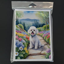 Load image into Gallery viewer, Bichon Frise Spring Path Greeting Cards - Blank Note Cards – 8-Pack of Artist-Designed Cards with Envelopes