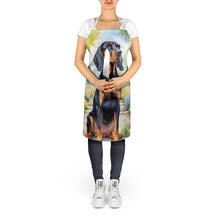 Load image into Gallery viewer, Black and Tan Coonhound Spring Path Apron – Artist-Designed Kitchen, BBQ &amp; Craft Apron