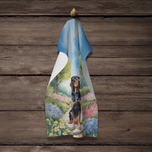 Load image into Gallery viewer, Black and Tan Coonhound Spring Path Kitchen Towel