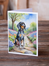 Load image into Gallery viewer, Bluetick Coonhound Spring Path Greeting Cards - Blank Note Cards – 8-Pack of Artist-Designed Cards with Envelopes