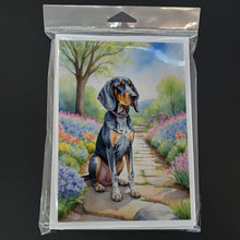 Load image into Gallery viewer, Bluetick Coonhound Spring Path Greeting Cards - Blank Note Cards – 8-Pack of Artist-Designed Cards with Envelopes