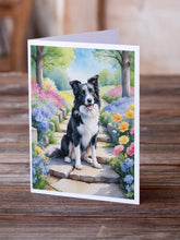 Load image into Gallery viewer, Border Collie Spring Path Greeting Cards - Blank Note Cards – 8-Pack of Artist-Designed Cards with Envelopes