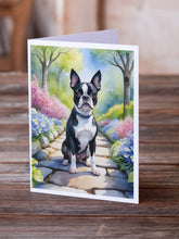 Load image into Gallery viewer, Boston Terrier Spring Path Greeting Cards - Blank Note Cards – 8-Pack of Artist-Designed Cards with Envelopes