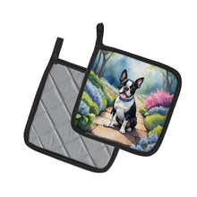 Load image into Gallery viewer, Boston Terrier Spring Path Pot Holders - Set of 2 Decorative Kitchen Helpers | Made in the USA