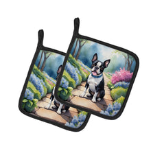 Load image into Gallery viewer, Boston Terrier Spring Path Pot Holders - Set of 2 Decorative Kitchen Helpers | Made in the USA