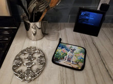 Load image into Gallery viewer, White Boxer Spring Path Pot Holders - Set of 2 Decorative Kitchen Helpers | Made in the USA