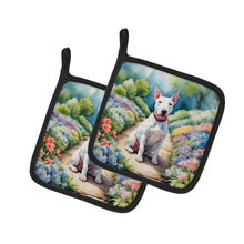 Load image into Gallery viewer, Bull Terrier Spring Path Pot Holders - Set of 2 Decorative Kitchen Helpers | Made in the USA