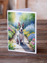 Load image into Gallery viewer, Bull Terrier Spring Path Greeting Cards - Blank Note Cards – 8-Pack of Artist-Designed Cards with Envelopes