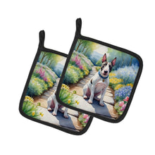 Load image into Gallery viewer, Bull Terrier Spring Path Pot Holders - Set of 2 Decorative Kitchen Helpers | Made in the USA